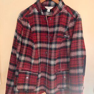 LL Bean Women's 2X red wool blend plaid snap front jacket gorpcore, winter